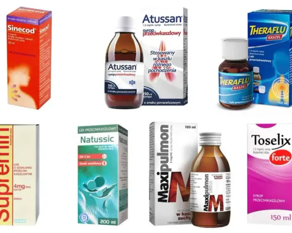 Supremin, lek przeciwkaszlowy w syropie, obok innych leków na kaszel jak Atussan, Therflu, Natussic, Maxipulmon i Toselix.