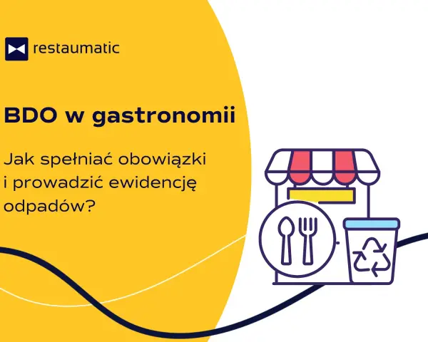 BDO w gastronomii: jak spełniać obowiązki i prowadzić ewidencję odpadów? Ikona restauracji z koszem na śmieci.
