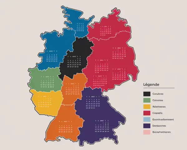 Carte de l'Allemagne divisée par régions colorées, avec des dates et une légende.