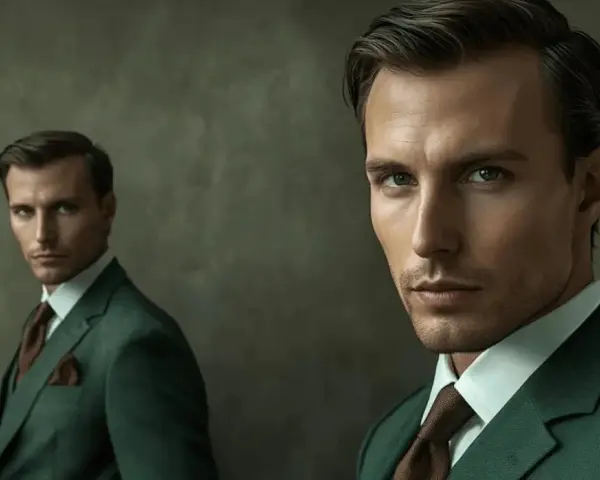 Elegancki mężczyzna w zielonym garniturze i brązowym krawacie. Idealna inspiracja, jaki krawat do zielonego garnituru.