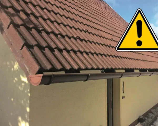 Uwaga na dach! Brązowe dachówki i rynny tworzą opierzenie dachu, które wymaga uwagi.