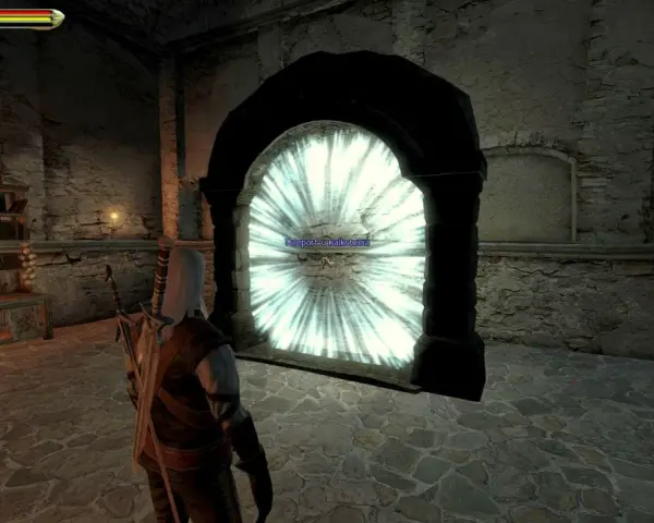 Geralt stoi przed portalem, który jest jednym z sefirów Wiedźmina 1.