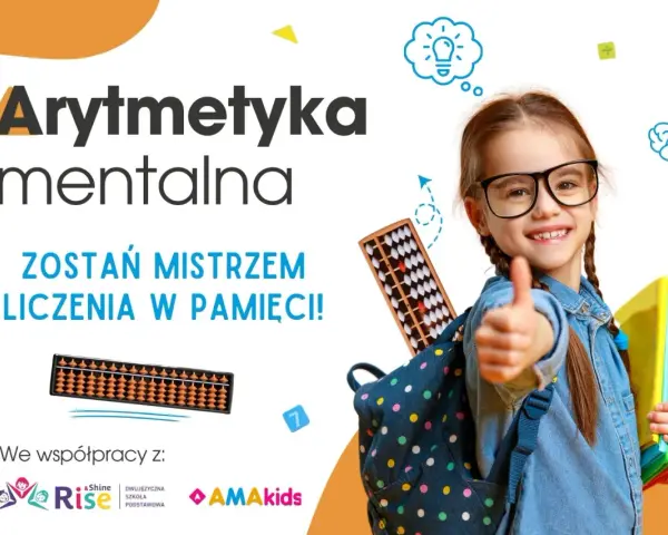 Arytmetyka mentalna to nauka szybkiego liczenia w pamięci. Uśmiechnięta dziewczynka z koralikami i książkami pokazuje, jak to działa.