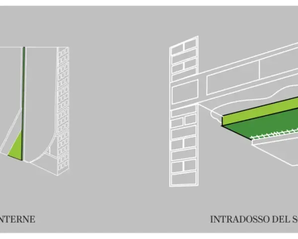 Dettagli costruttivi: isolamento aerogel applicato a pareti interne e intradosso solaio per un'efficace barriera termica.