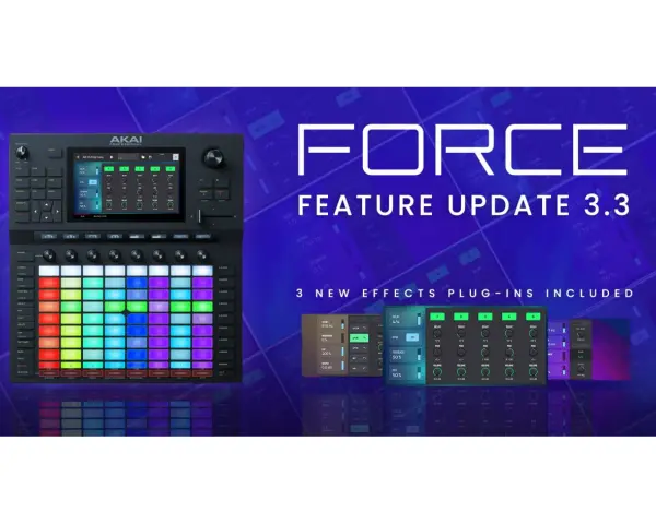 Akai Force z aktualizacją 3.3 i nowymi wtyczkami efektów. Kolorowe pady i ekran dotykowy zapraszają do tworzenia muzyki.