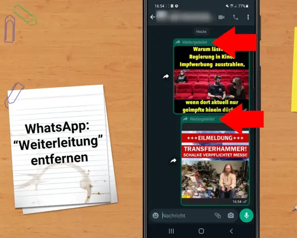WhatsApp-Nachrichten mit roten Pfeilen, die auf "Weitergeleitet" zeigen.
