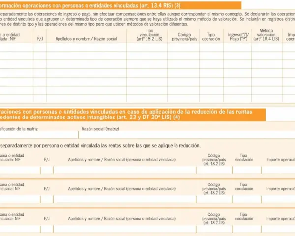 Formulario para declarar operaciones con personas o entidades vinculadas, incluyendo el modelo 232.