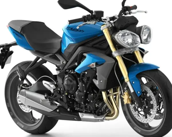 Niebieski Triumph Street Triple 675. Dane techniczne tego zwinnego motocykla to jego moc i osiągi.