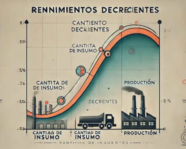Gráfico ilustra la ley de rendimientos decrecientes: a mayor cantidad de insumo, la producción aumenta, pero a un ritmo menor.