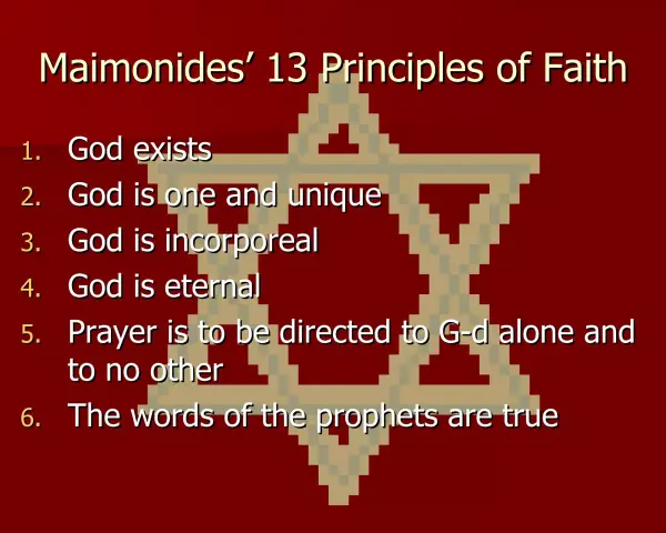Maimonides' 13 Principles of Faith, a core of what is Judaism, are listed over a pixelated Star of David.
