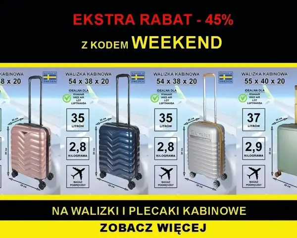 Różowe, niebieskie, srebrne i zielone walizki kabinowe idealne jako bagaż podręczny Lufthansa. Promocja z kodem WEEKEND.