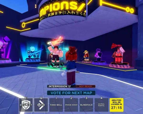 Jugadores en un lobby de Blox Fruits, listos para la acción. Se ven opciones para comprar gemas, espadas y ver el ranking. ¡Quizás pronto haya nuevos códigos de Blox Fruits!