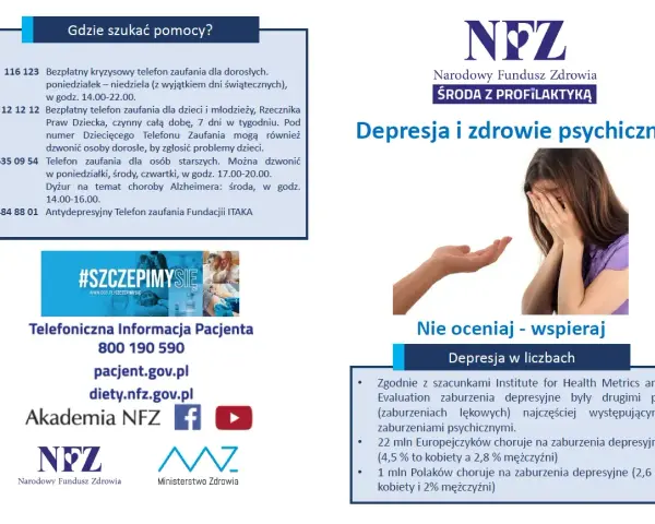Wsparcie dla osób zmagających się z chorobami psychicznymi, w tym depresją. Informacje o telefonach zaufania i wsparciu.