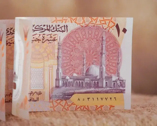 Egipskie funty, a nie dolary, są walutą w Egipcie. Na banknocie widoczny jest meczet.