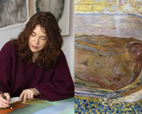 Une artiste peintre travaille sur une œuvre, une question se pose : combien gagne un artiste peintre ? Le tableau à droite est une peinture impressionniste.