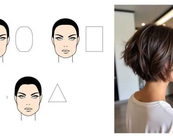 Ilustración de formas de rostro y un moderno corte de pelo bob en capas. Cortes de pelo para mujer modernos.