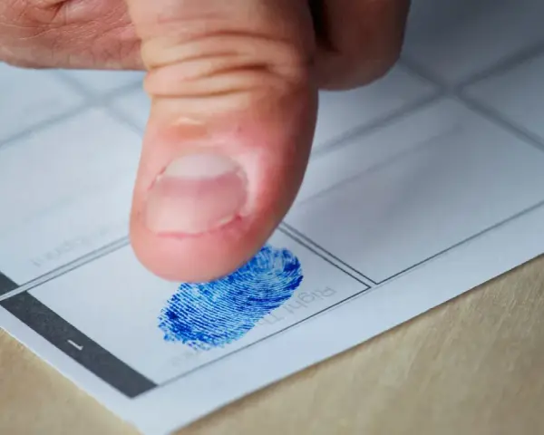 Kciuk z niebieskim odciskiem palca na papierze. Czy to początek śledztwa, czy tylko rutynowa procedura? Jak długo można być podejrzanym?