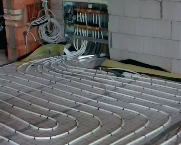 Instalacja podłogówki w trakcie prac. Sprawdź, jaka jest podłogówka cena za m2 robocizny.