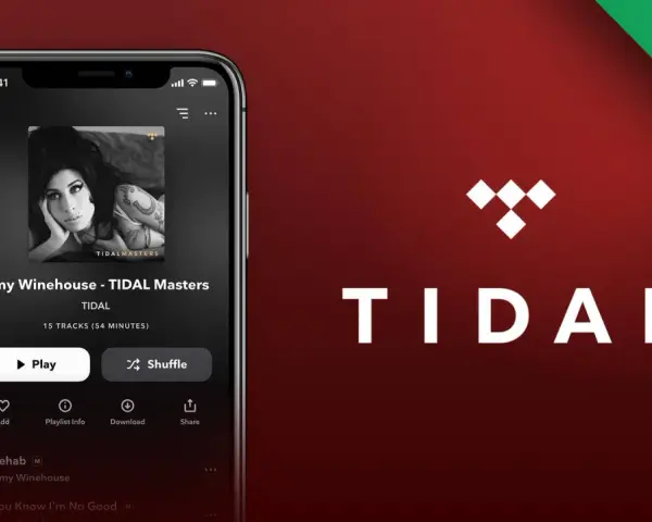 Amy Winehouse Album auf dem Smartphone mit der Tidal App. Die App zeigt "Amy Winehouse - TIDAL Masters" an, bereit zum Abspielen.
