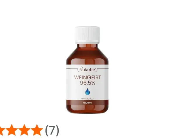 Flasche Nakobe Weingeist, 96,5% Alkoholgehalt. Perfekt für diverse Anwendungen.