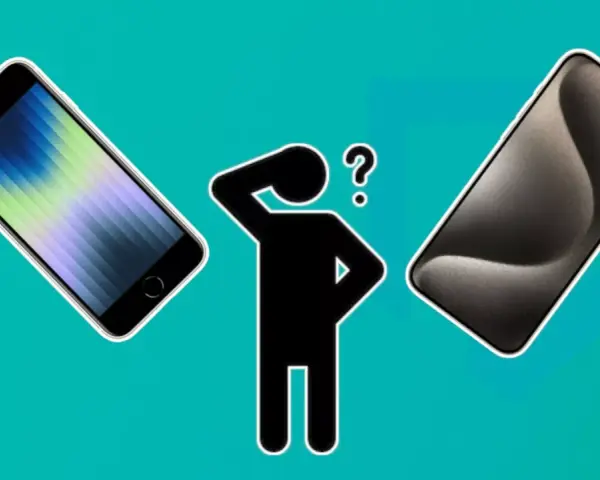 En person funderar vilken iOS jag har, med två iPhones som visar olika skärmar.