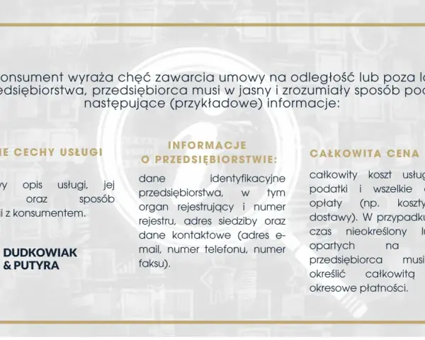 Kiedy konsument chce zawrzeć umowę, przedsiębiorca musi podać informacje o sobie, usługach i cenach. To kluczowe, gdy sprzedawca może odstąpić od umowy.