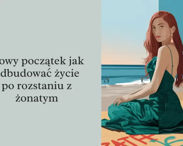 Kobieta w zielonej sukni na plaży, symbolizująca nowy początek po rozstaniu z żonatym.
