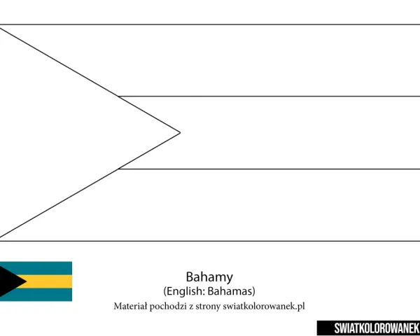 Szkic flagi Bahamów z czarnym trójkątem i żółto-turkusowymi pasami.