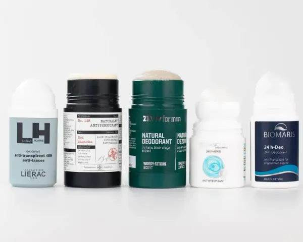 Kolekcja męskich antyperspirantów i dezodorantów: Lierac, ZEW for men, Basiclab, Biomearis.