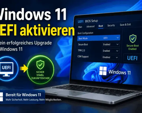 Anleitung: Windows 11 erfordert UEFI. Das Bild zeigt, wie man im BIOS/UEFI-Setup die Option "Boot Mode" auf UEFI stellt, um TPM 2.0 und Secure Boot zu aktivieren.