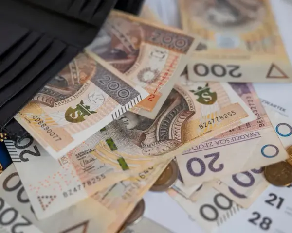 Portfel z polskimi banknotami 200 i 20 zł. Czy to już przekroczenie pierwszego progu podatkowego?