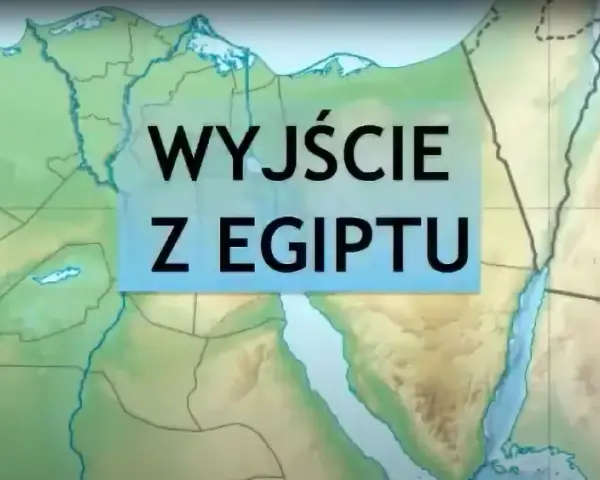 Mapa Bliskiego Wschodu z napisem "Wyjście z Egiptu". Mojżesz wyprowadził ich z Egiptu, prowadząc przez pustynię.