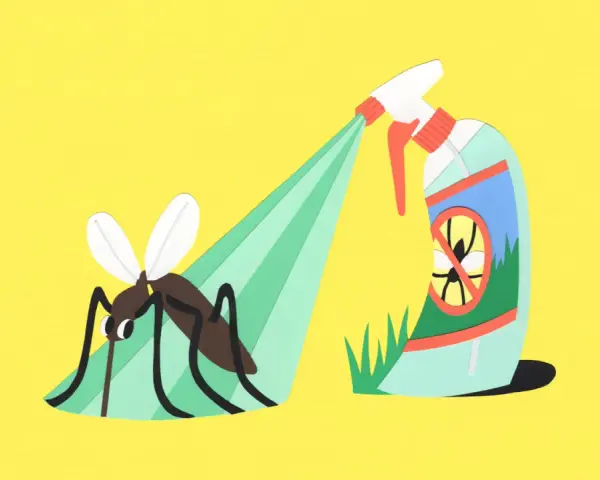 Un mosquito es rociado con insecticida. Aprende cómo fumigar mosquitos de forma efectiva.