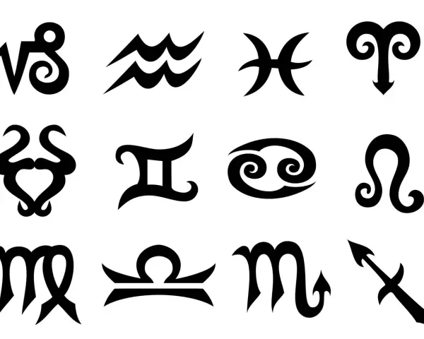 Znaki zodiaku: Baran, Byk, Bliźnięta, Rak, Lew (od 23 lipca do 22 sierpnia), Panna, Waga, Skorpion, Strzelec, Koziorożec, Wodnik, Ryby.