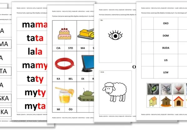 Karty pracy do nauki czytania: wprowadzenie litery "a" przez obrazki i sylaby.