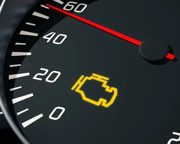 Spia motore accesa sul cruscotto. L'indicatore di avaria motore, gestito dall'ecu automotive, segnala un problema.