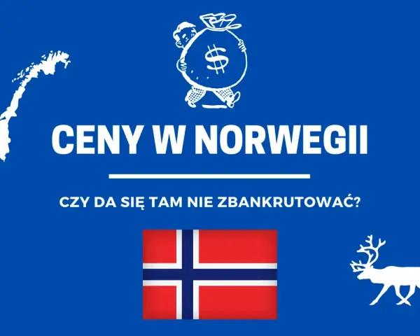 Ceny w Norwegii - czy da się tam nie zbankrutować? Mapa Norwegii, worek pieniędzy, flaga i renifer.