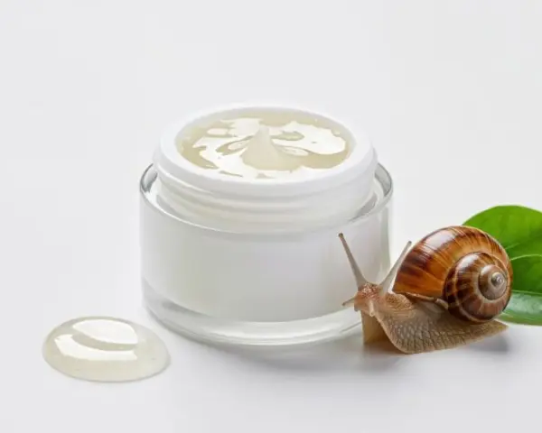 Ślimak obok słoiczka z kremem, symbolizującym naturalne składniki snailmed.