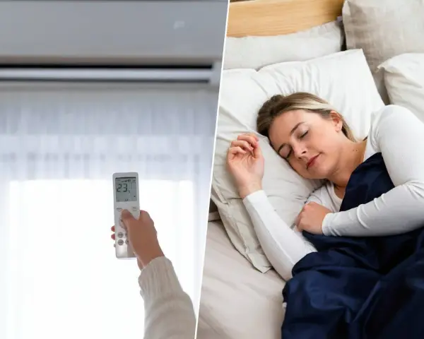 Mujer durmiendo plácidamente con aire acondicionado a 23 grados.