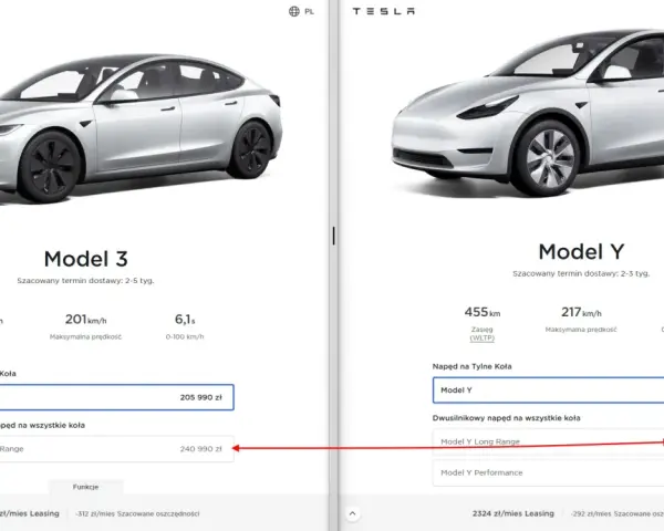 Porównanie modeli Tesla: Model 3 i Model Y. Sprawdź aktualną tesla cena i specyfikacje.