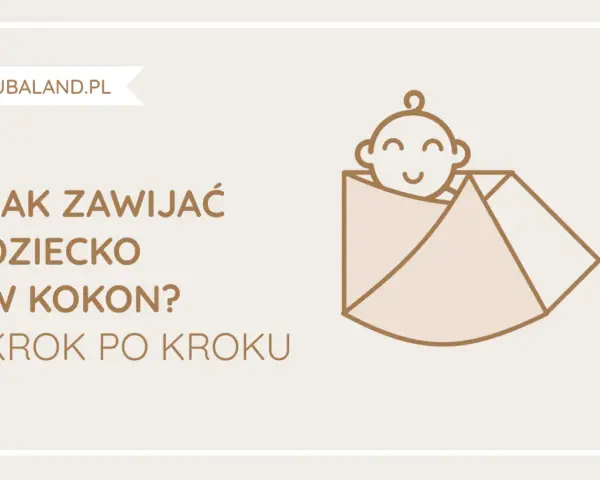 Jak zawinąć dziecko w kokon? Krok po kroku. Ilustracja pokazuje uśmiechniętą główkę dziecka otuloną w kokon.