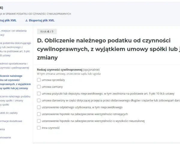 Formularz PCC-3(6) - krok 4 z 9. Obliczanie podatku od czynności cywilnoprawnych, jak zapłacić PCC-3 przez internet.