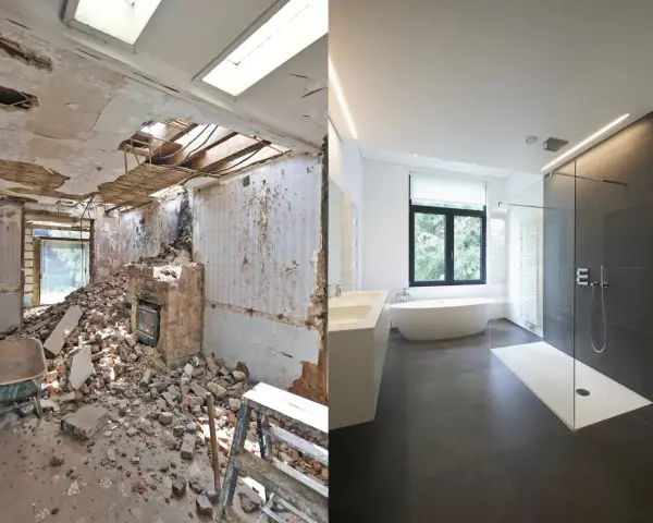 Avant/après d'une salle de bain : démolition complète et rénovation moderne. Le prix de cette transformation est impressionnant.