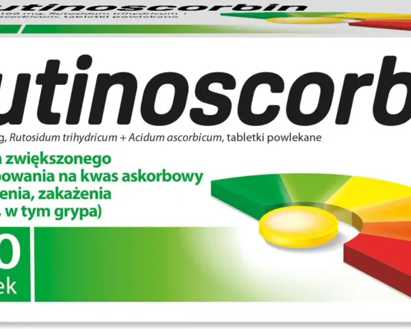Rutinoscorbin to lek na przeziębienie, który wspiera organizm w stanach zwiększonego zapotrzebowania na witaminę C. Opakowanie zawiera 150 tabletek.
