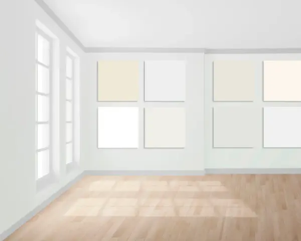 Paleta de colores para paredes: blanco roto, blanco y otros tonos claros.