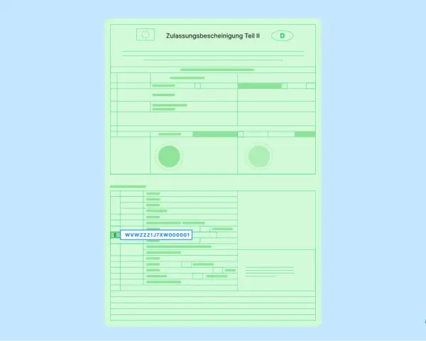 Zulassungsbescheinigung Teil II: Die Fahrgestellnummer WVWZZZ1J7XW000001 ist im Fahrzeugschein hervorgehoben.