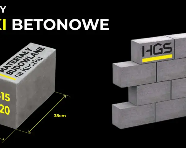 Bloczki betonowe HGS: wymiary 38x24x14 cm, klasy B15 i B20. Idealne do fundamentów.