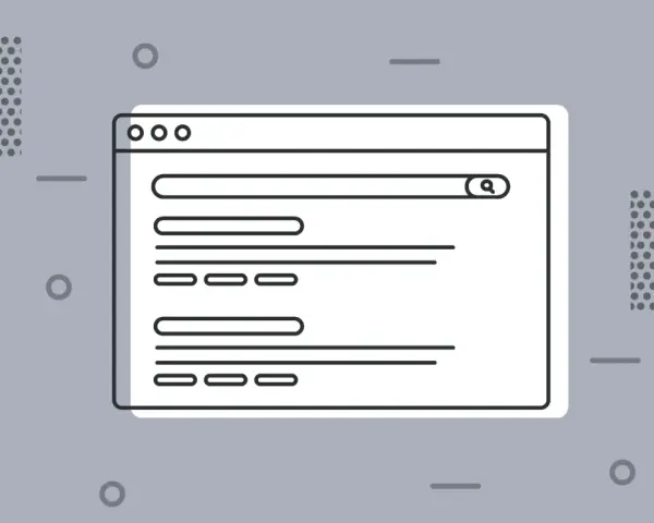 Webseiten-Layout mit Suchleiste und Ergebnissen. Optimale meta beschreibung für Ihre Website.