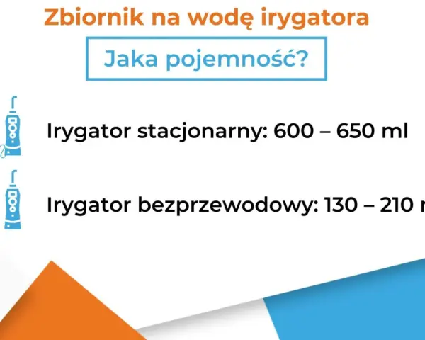 Jaka woda do irygatora? Pojemność zbiornika: stacjonarny 600-650 ml, bezprzewodowy 130-210 ml.