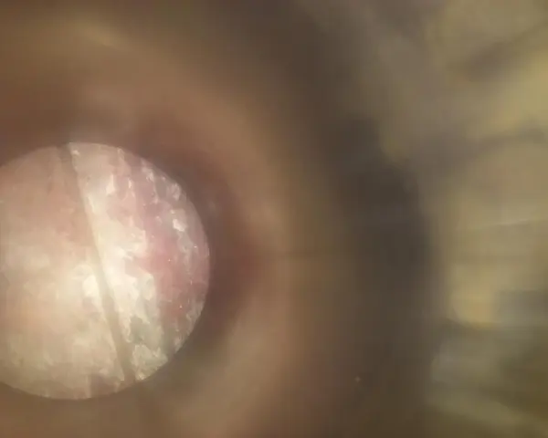 Wnętrze cylindra Ursusa C-360 z widocznymi śladami wody w oleju, nalotem i zatarciem.